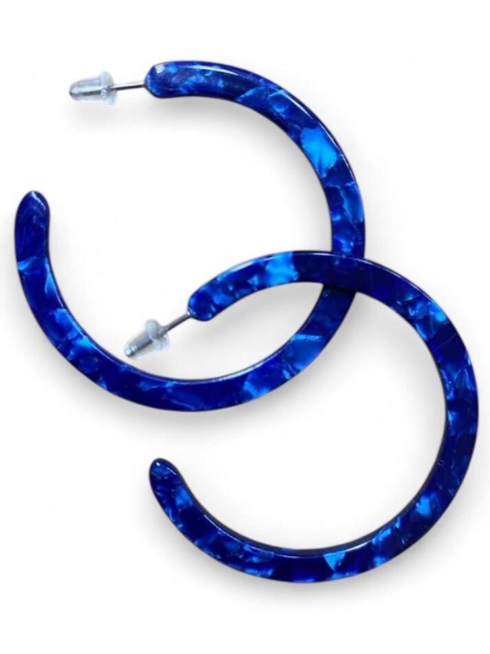 Blue Marbled Open Hoop Acrylic Statement Earrings